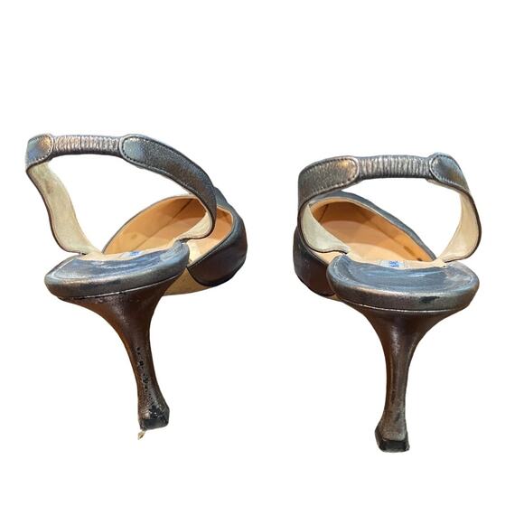 Manolo Blahnik Pewter Leather Carolyne 50 Pointed Toe Slingback Pumps Sz 41.5 - Picture 8 of 12